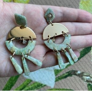 Gold and Natural Green Stone Statement Earrings